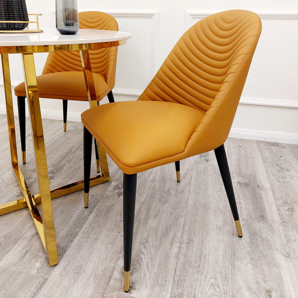 Alba Leather Dining Chair | Gold Tipped Black Legs - Tan | Khaki