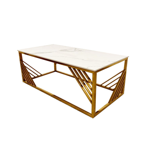 Azure Gold Coffee Table 1.2m | Polar White Sintered Stone Top