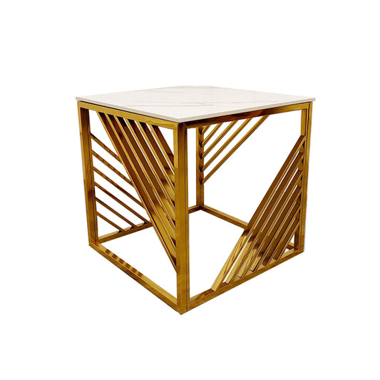 Azure Gold Lamp Table 55cm - Polar White Sintered Stone Top