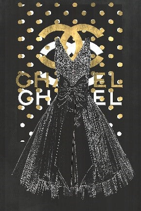Black Chanel Dress Print in Gold Mirror Frame 50 x 40cm