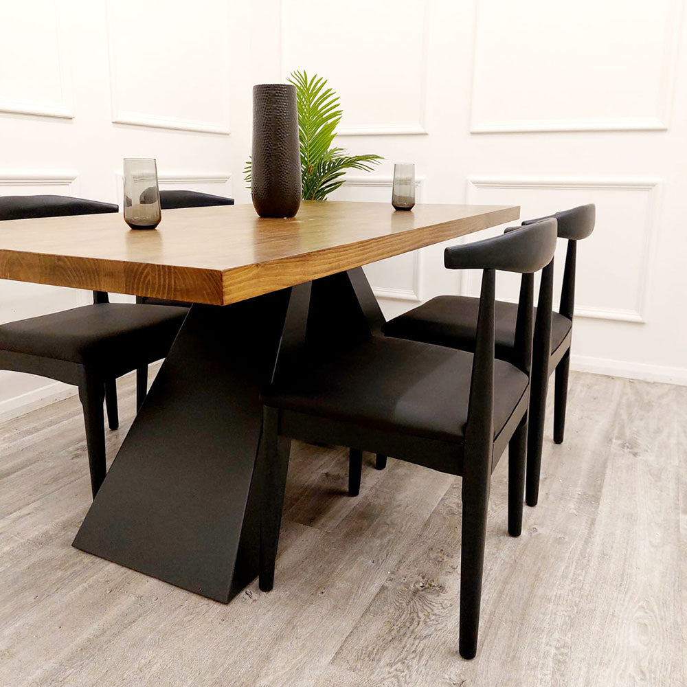 Axel Dining Table 1.8m - Solid Wood Top with Matt Black Metal Legs
