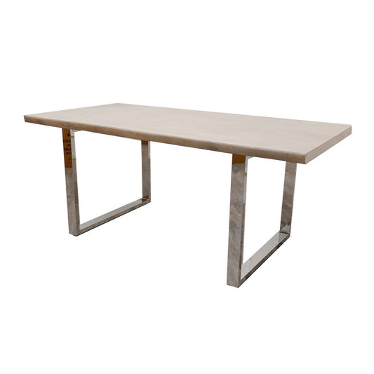 Freya Dining Table 1.8m - Solid Light Pine Wood Slimline with Chrome Metal Legs