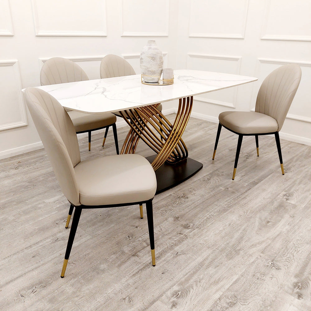 Etta Leather Dining Chair | Gold Tipped Black Legs - Beige