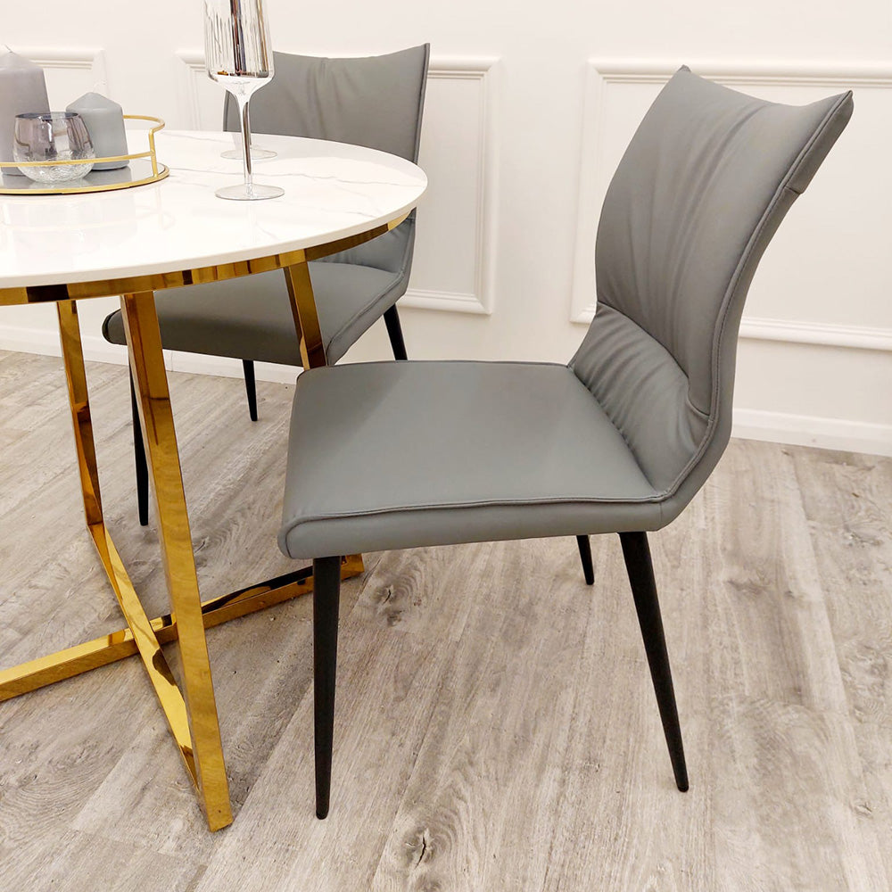 Flora Leather Dining Chair | Black Metal Legs - Grey | Tan | Khaki