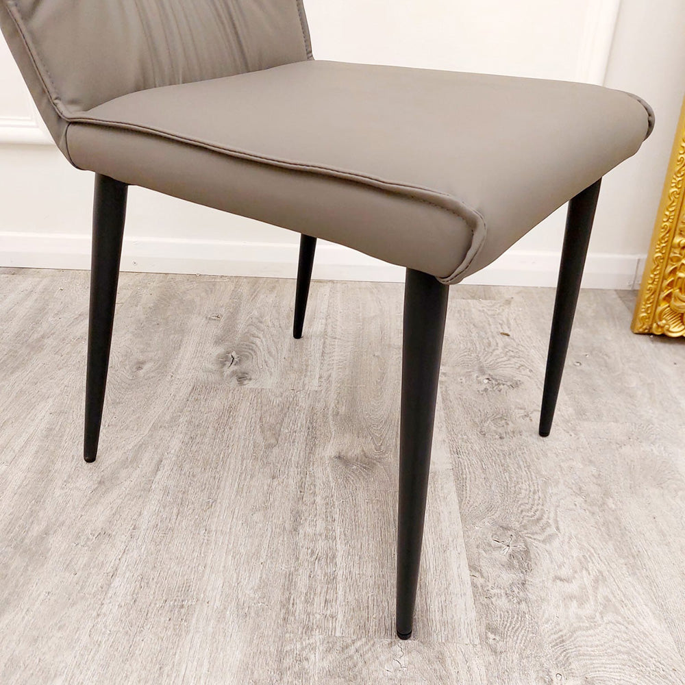 Flora Leather Dining Chair | Black Metal Legs - Grey | Tan | Khaki