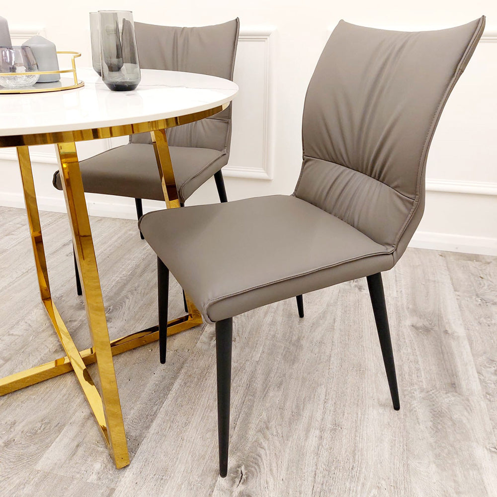 Flora Leather Dining Chair | Black Metal Legs - Grey | Tan | Khaki
