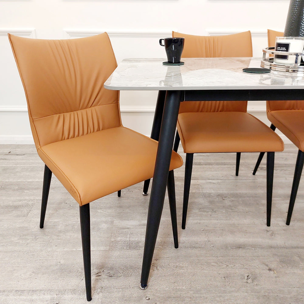 Flora Leather Dining Chair | Black Metal Legs - Grey | Tan | Khaki