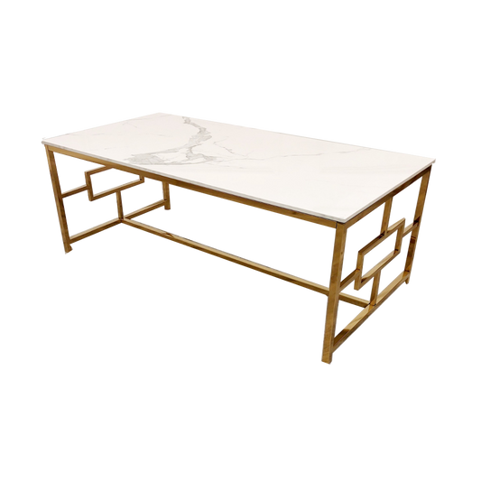 Geo Gold Coffee Table 1.2m | Polar White Sintered Stone Top