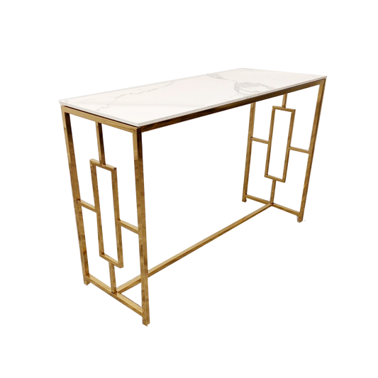 Geo Gold Console Table 1.2m - Polar White Sintered Stone Top