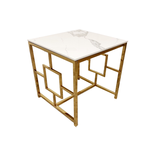 Geo Gold Lamp Table 55cm - Polar White Sintered Stone Top