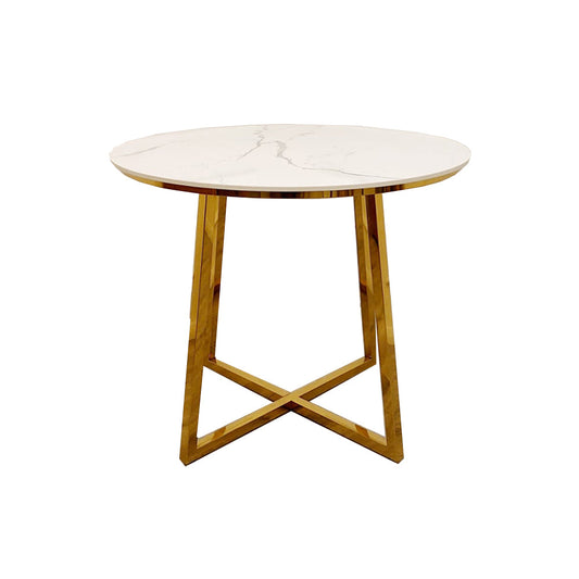 Juno Gold Round Dining Table 90cm - Polar White Sintered Stone Top