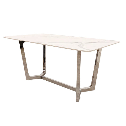 Lucien Chrome Dining Table 1.6m | Polar White Sintered Stone Top