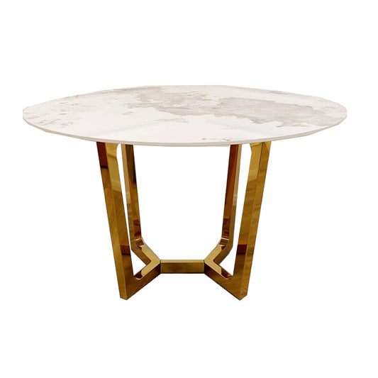 Lucien Gold Round Dining Table 1.2m - Pandora Sintered Stone Top