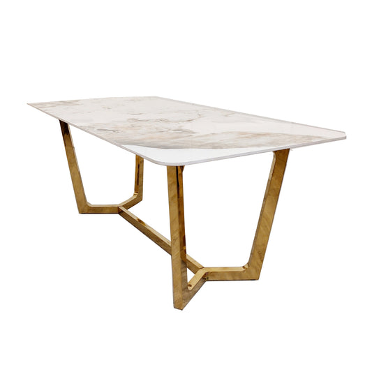 Lucien Gold Dining Table 1.8m - Pandora Gold Sintered Stone Top