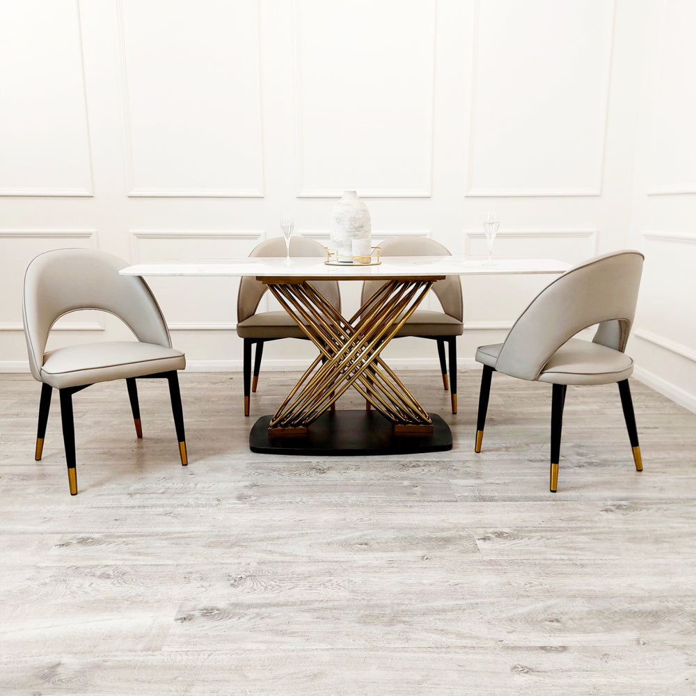 Orion Gold Slimline Dining Table 1.8m - Polar White Sintered Stone Top