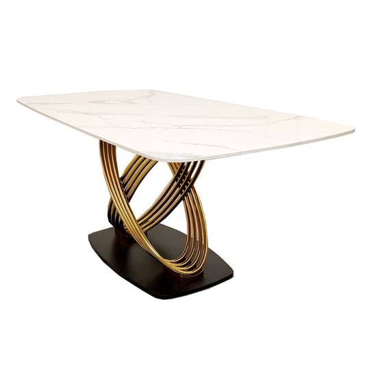 Orion Gold Slimline Dining Table 1.8m - Polar White Sintered Stone Top