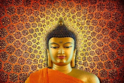 Buddha Orange Print in Gold Mirror Frame 60 x 40cm