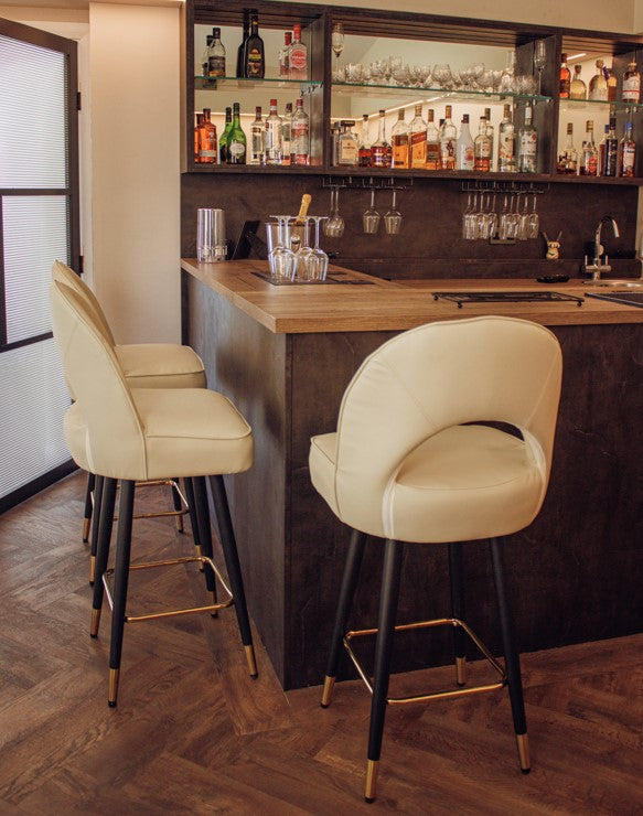 Astra Bar Stools- Cream Leather | Velvet