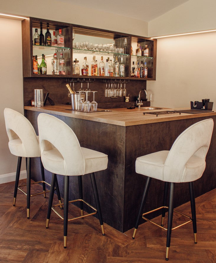 Astra Bar Stools- Cream Leather | Velvet