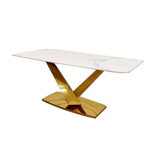 Valeo Gold Slimline Dining Table 1.8m - Polar White Sintered Stone Top