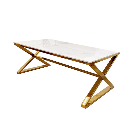 Zion Gold Coffee Table 1.2m | Polar White Sintered Stone Top