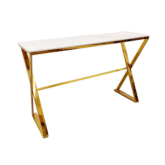 Zion Gold Console Table 1.2m - Polar White Sintered Stone Top