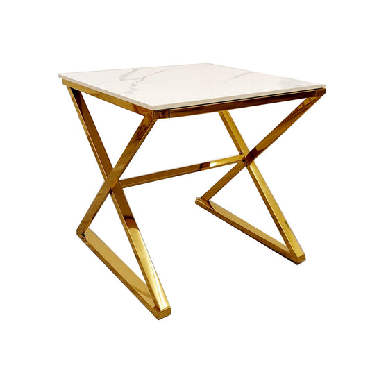 Zion Gold Lamp Table 55cm - Polar White Sintered Stone Top
