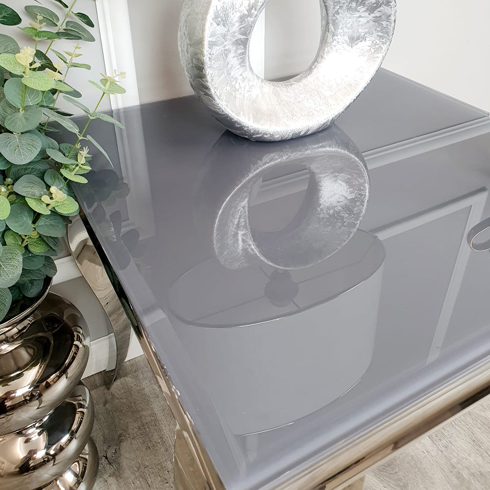Louis Chrome Lamp Table 60cm - Marble | Tempered Glass Top