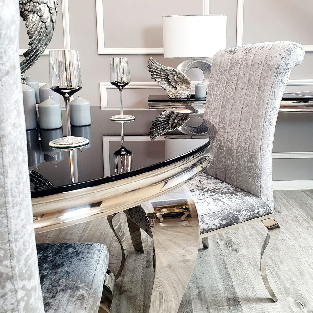 Nicole Leather / Velvet Dining Chair | Line & Cross Stitch - Dark Grey | Crush