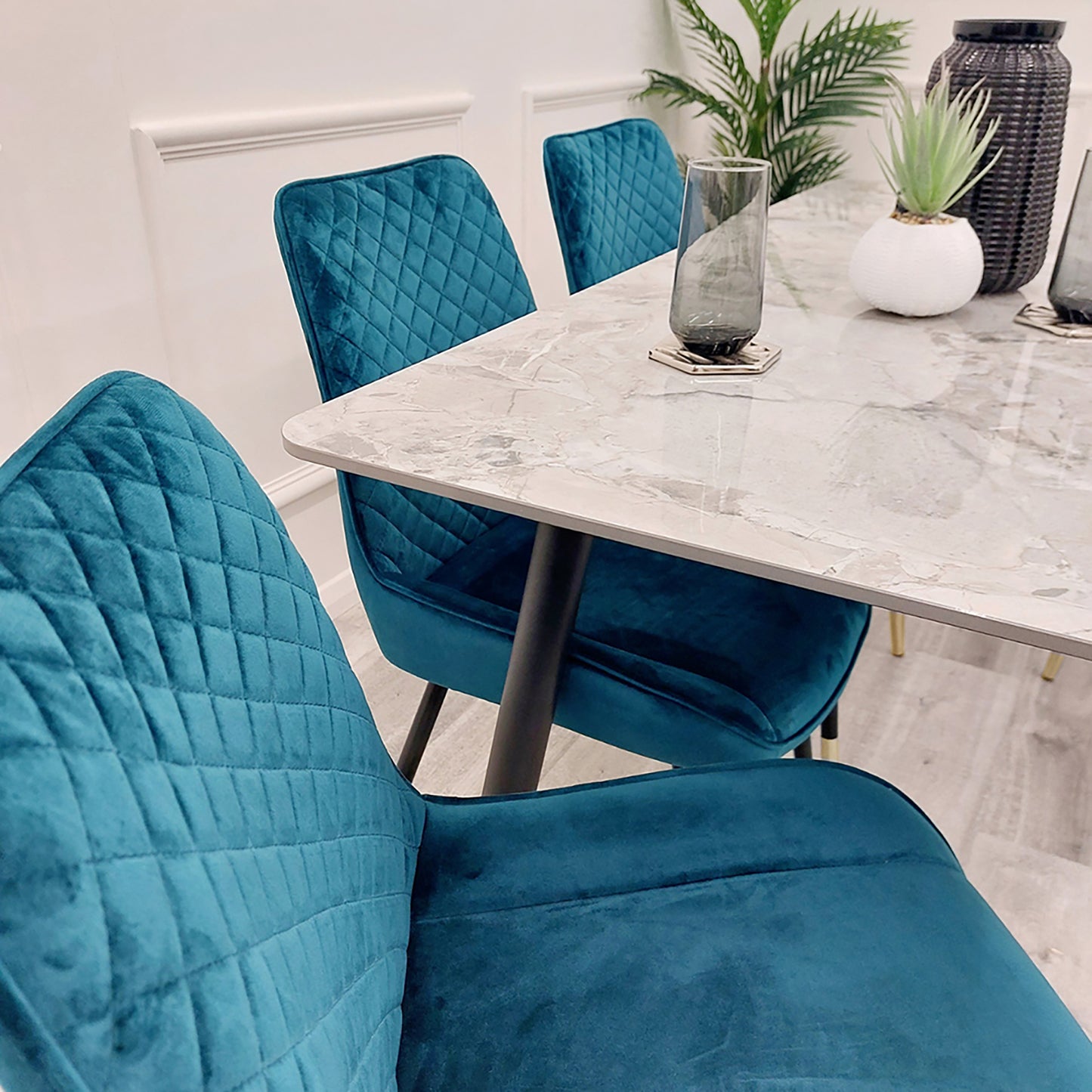 Luna Velvet Dining Chair | Gold Tipped Black Legs - Black | Blue | Cream | Green | Iron | Teal