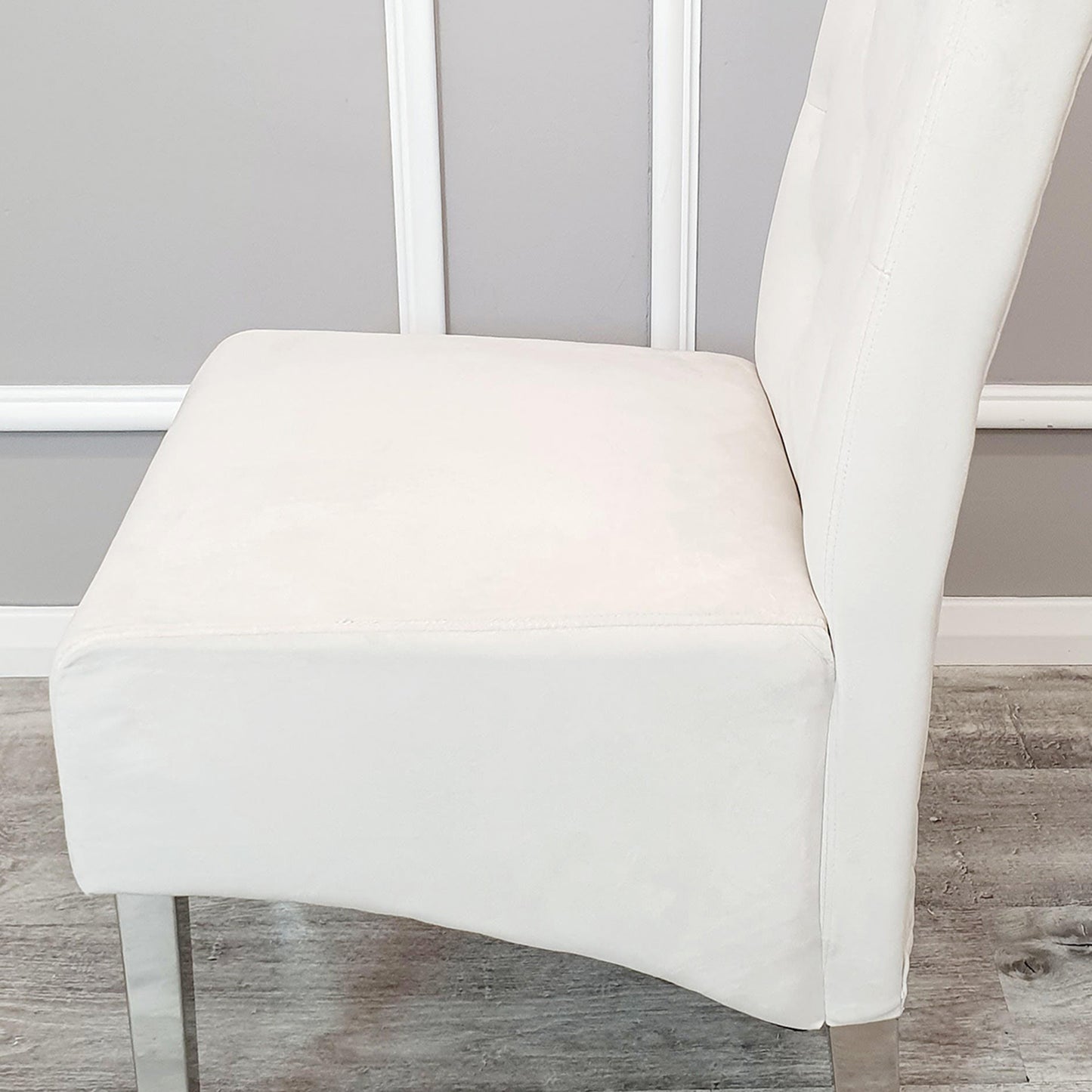 Emma Velvet Dining Chair | Chrome Legs with Lion Knocker & Quilted Back - Black | Cream | Dark Grey | Grey Shimmer