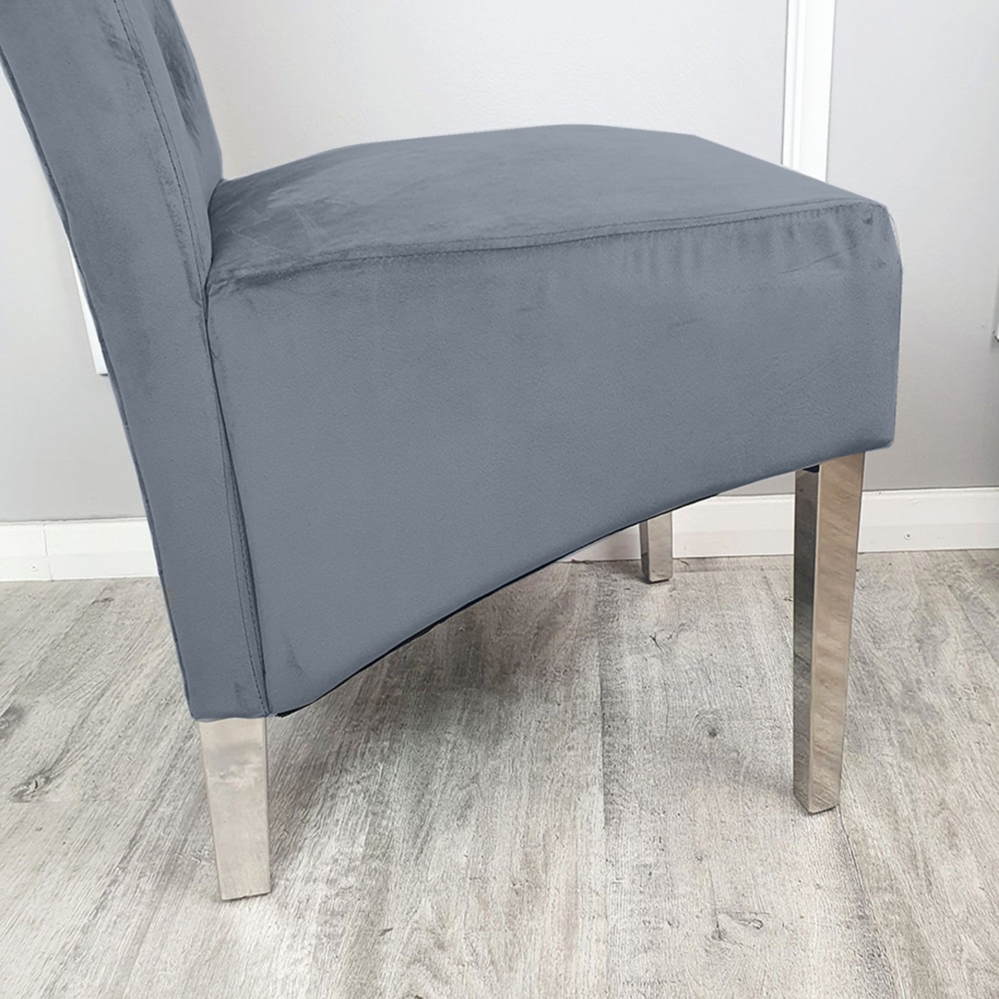 Emma Velvet Dining Chair | Chrome Legs with Lion Knocker & Quilted Back - Black | Cream | Dark Grey | Grey Shimmer