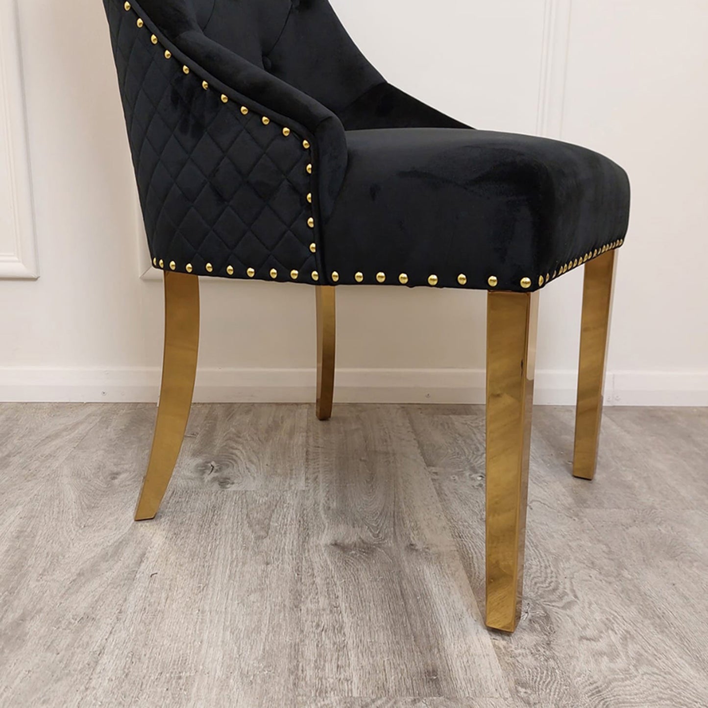 Bentley Velvet Dining Chair | Gold Legs with Lion Knocker & Quilted Back - Black | Light Grey | Cream | Beige