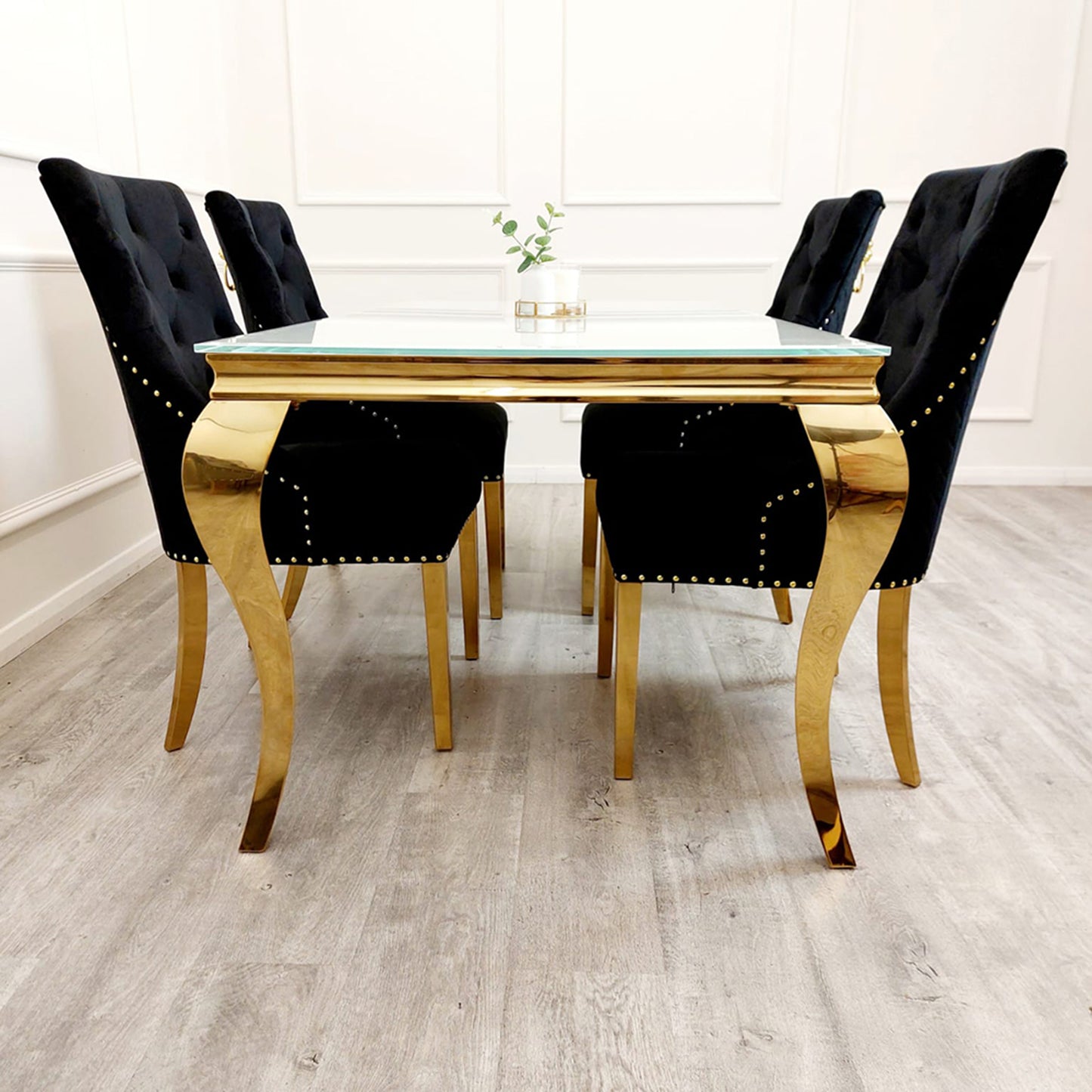Bentley Velvet Dining Chair | Gold Legs with Lion Knocker & Quilted Back - Black | Light Grey | Cream | Beige