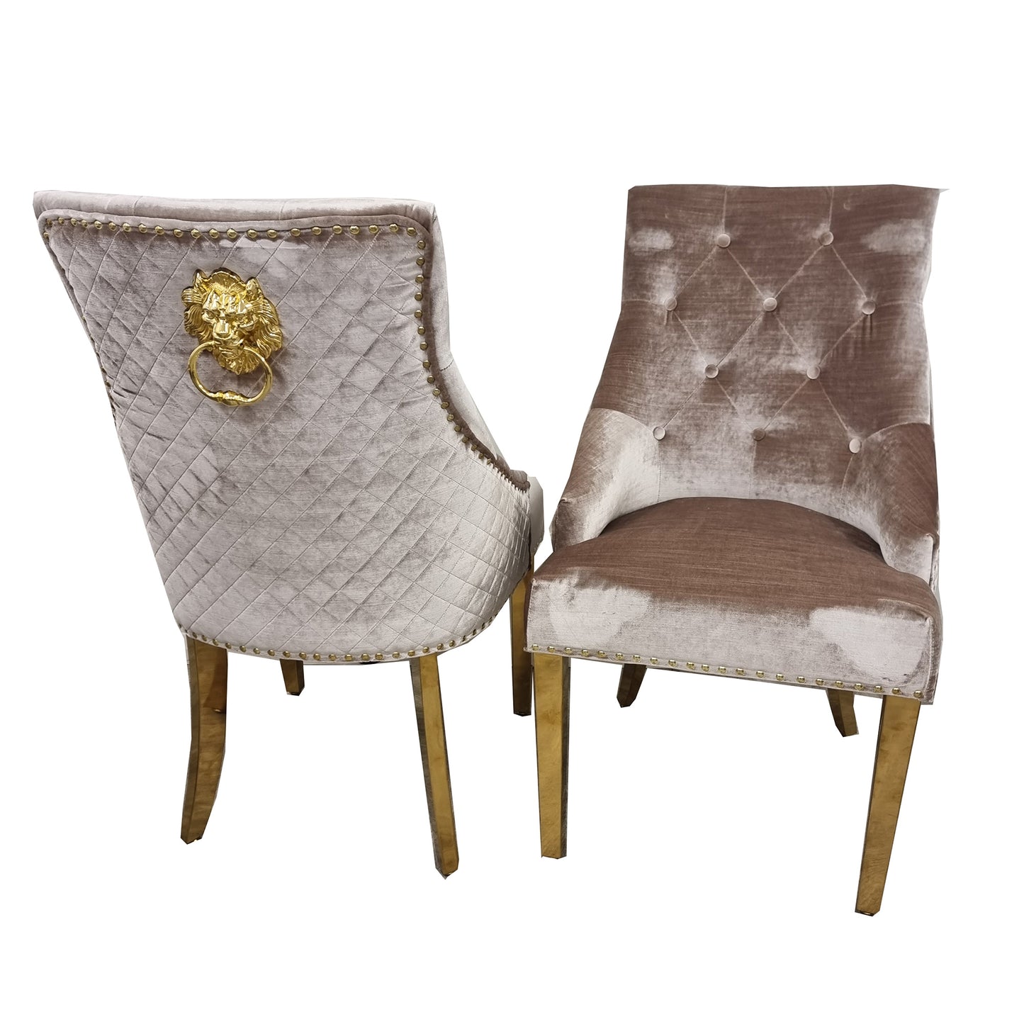 Bentley Velvet Dining Chair | Gold Legs with Lion Knocker & Quilted Back - Black | Light Grey | Cream | Beige