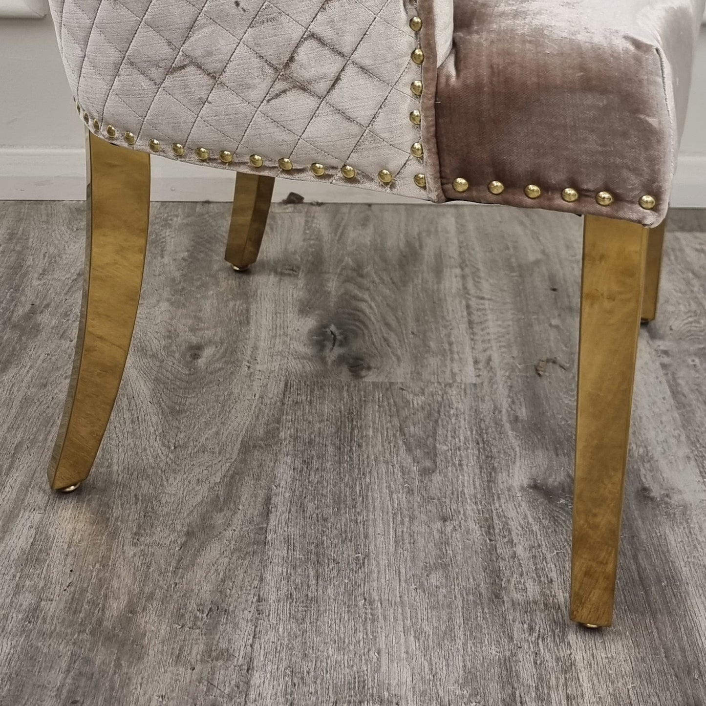 Bentley Velvet Dining Chair | Gold Legs with Lion Knocker & Quilted Back - Black | Light Grey | Cream | Beige
