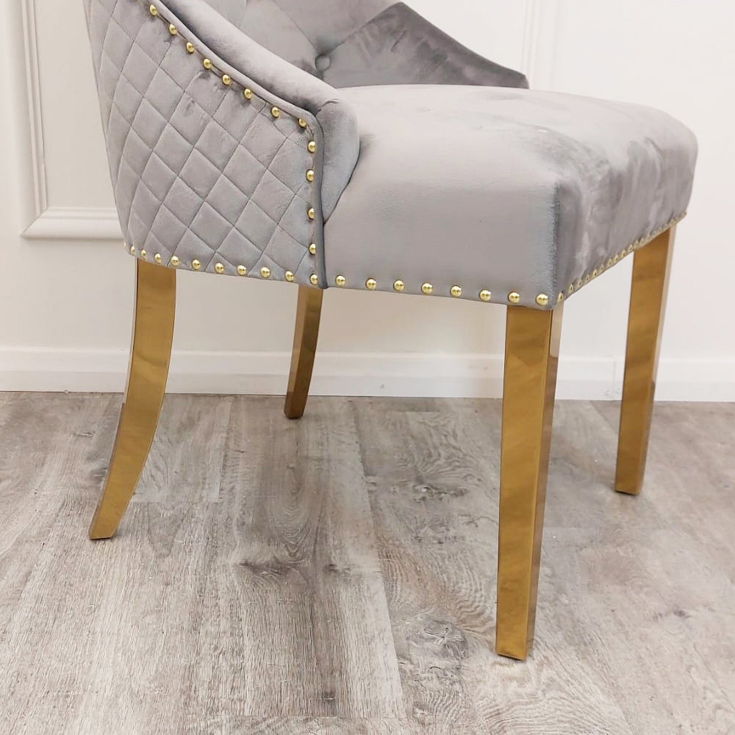 Bentley Velvet Dining Chair | Gold Legs with Lion Knocker & Quilted Back - Black | Light Grey | Cream | Beige