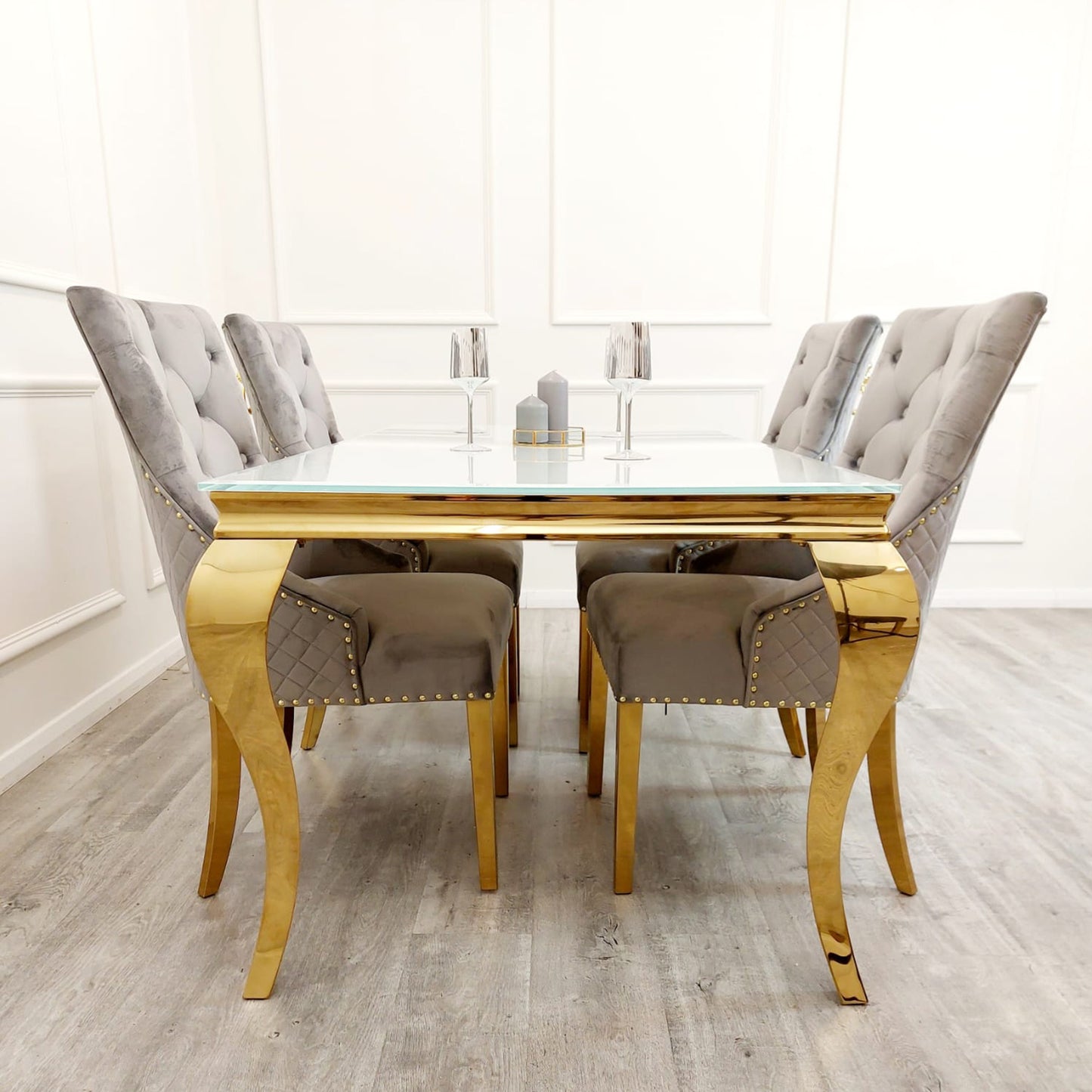 Bentley Velvet Dining Chair | Gold Legs with Lion Knocker & Quilted Back - Black | Light Grey | Cream | Beige