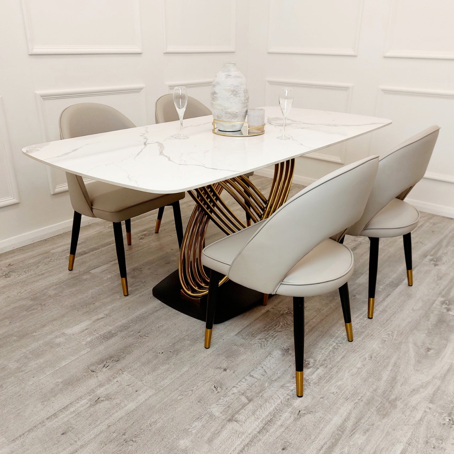 Astra Velvet / Leather Dining Chair | Gold Tipped Black Legs - Beige | Black | Champagne | Rust | Cream