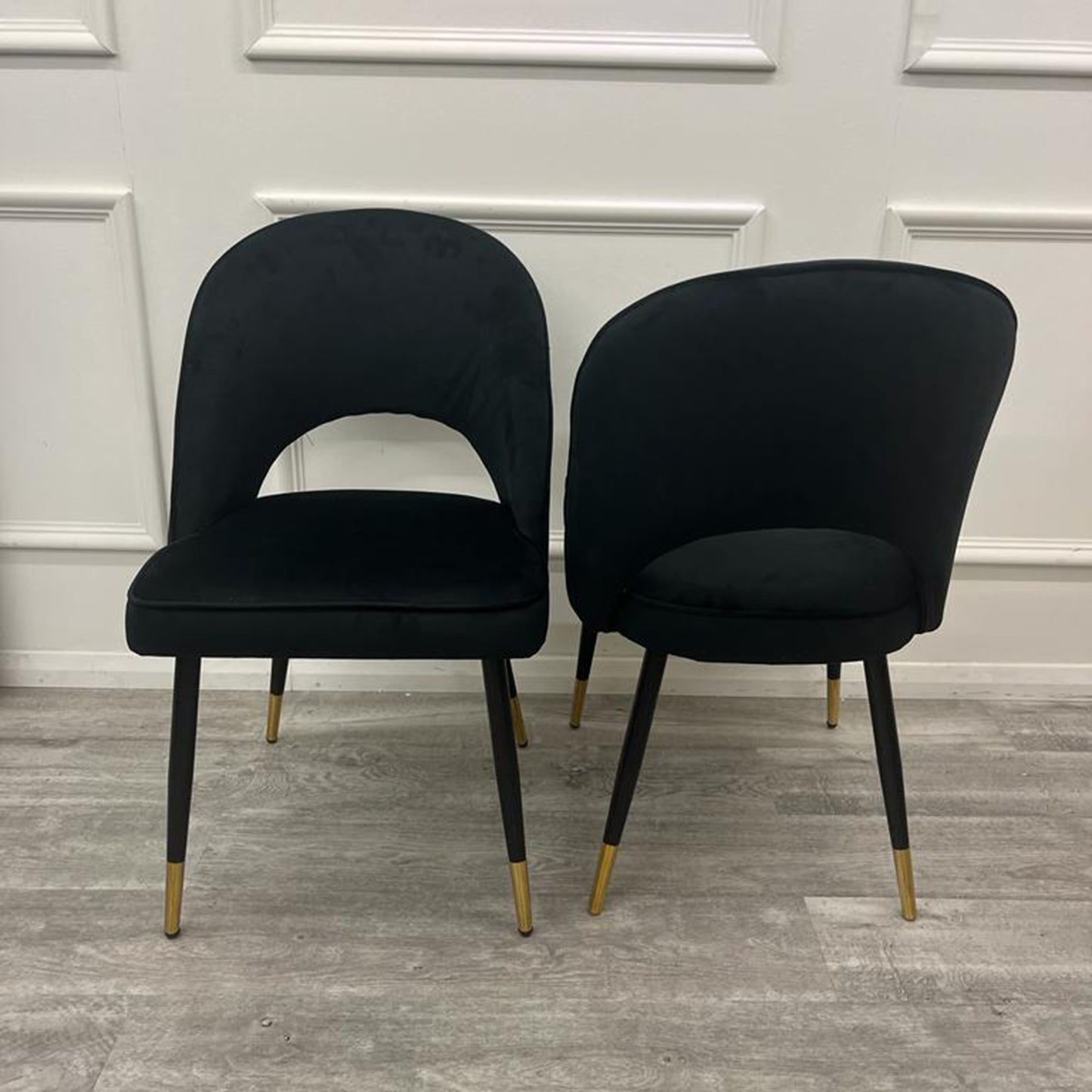 Astra Velvet / Leather Dining Chair | Gold Tipped Black Legs - Beige | Black | Champagne | Rust | Cream