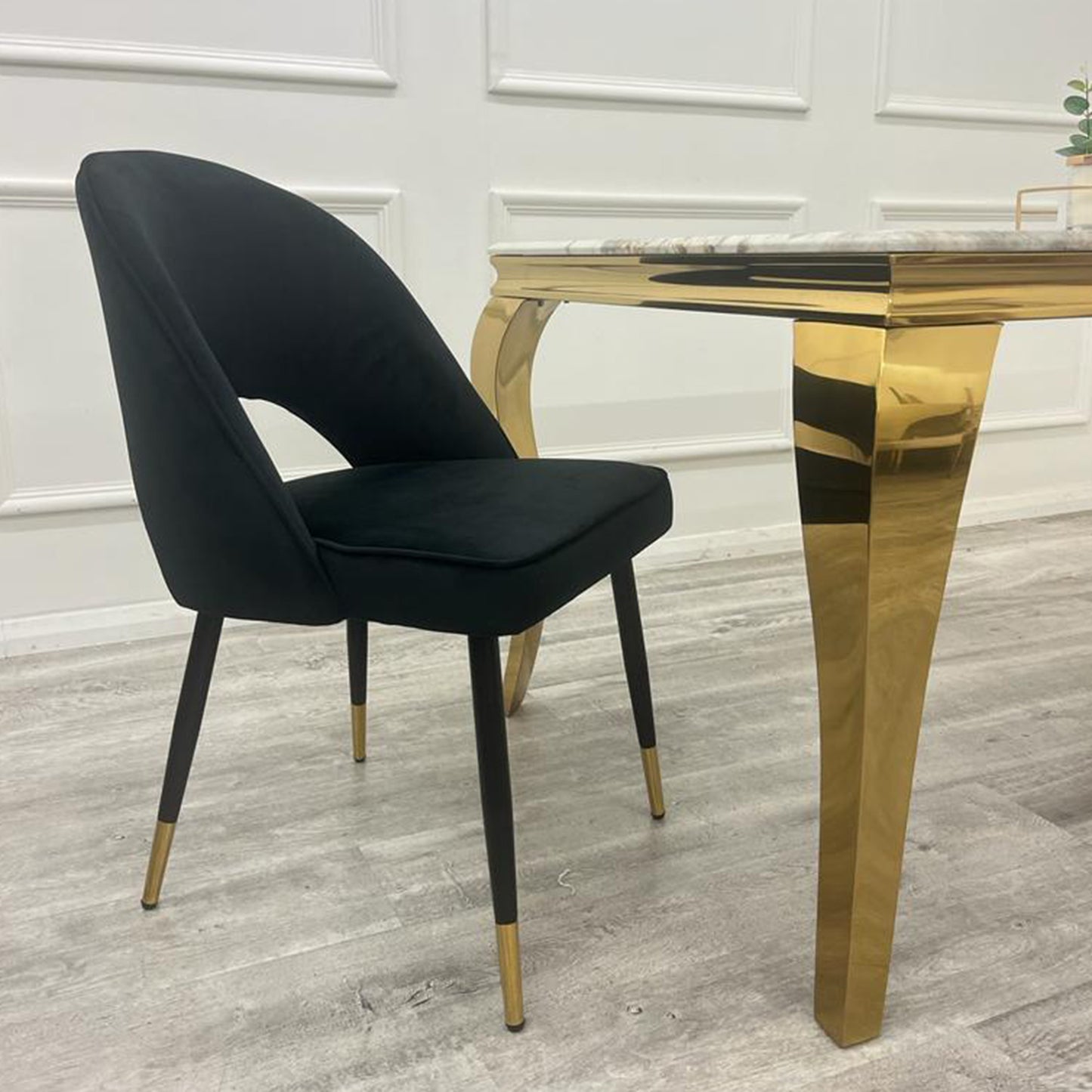 Astra Velvet / Leather Dining Chair | Gold Tipped Black Legs - Beige | Black | Champagne | Rust | Cream