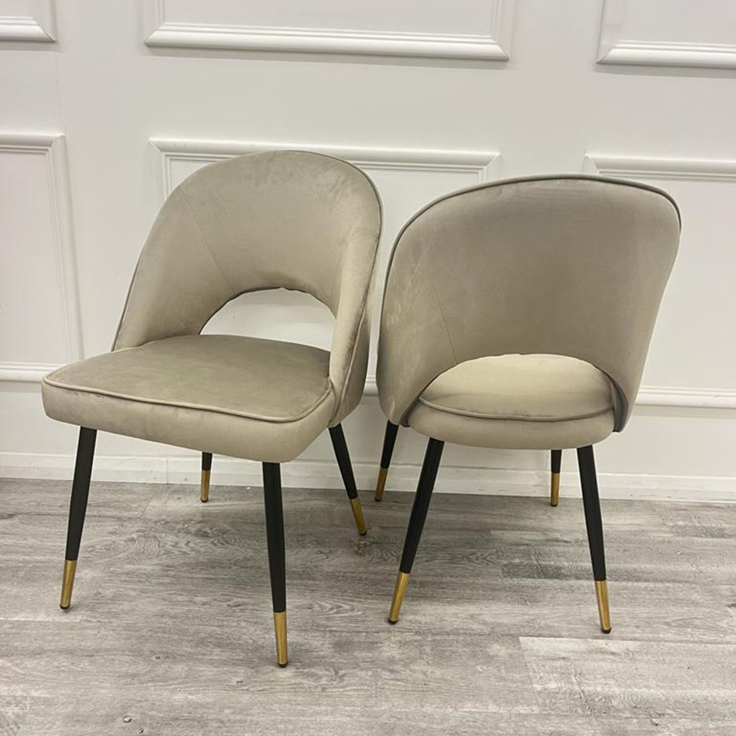 Astra Velvet / Leather Dining Chair | Gold Tipped Black Legs - Beige | Black | Champagne | Rust | Cream
