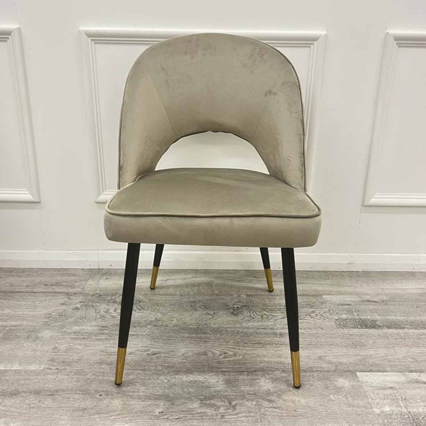Astra Velvet / Leather Dining Chair | Gold Tipped Black Legs - Beige | Black | Champagne | Rust | Cream