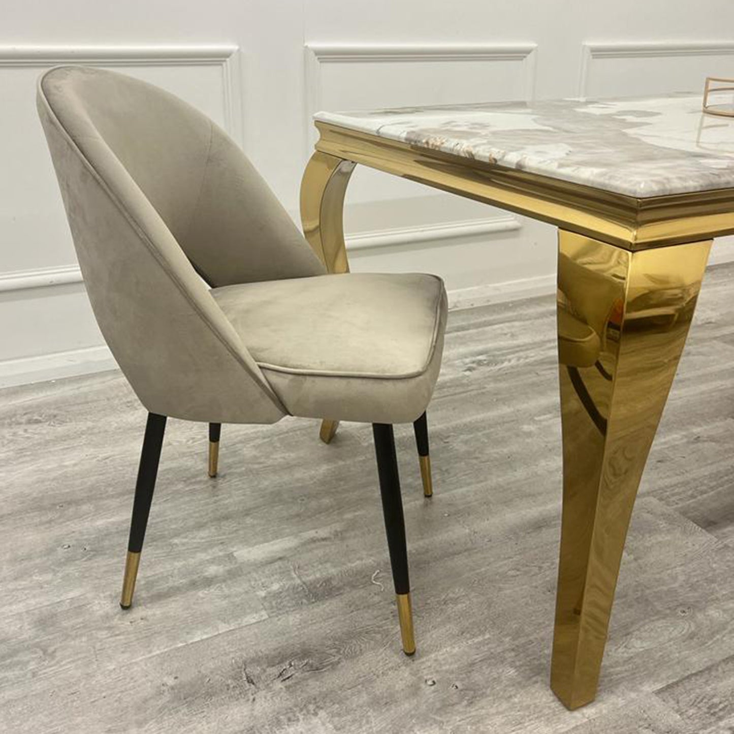 Astra Velvet / Leather Dining Chair | Gold Tipped Black Legs - Beige | Black | Champagne | Rust | Cream