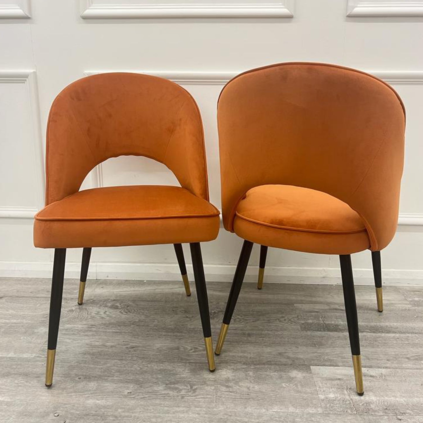 Astra Velvet / Leather Dining Chair | Gold Tipped Black Legs - Beige | Black | Champagne | Rust | Cream