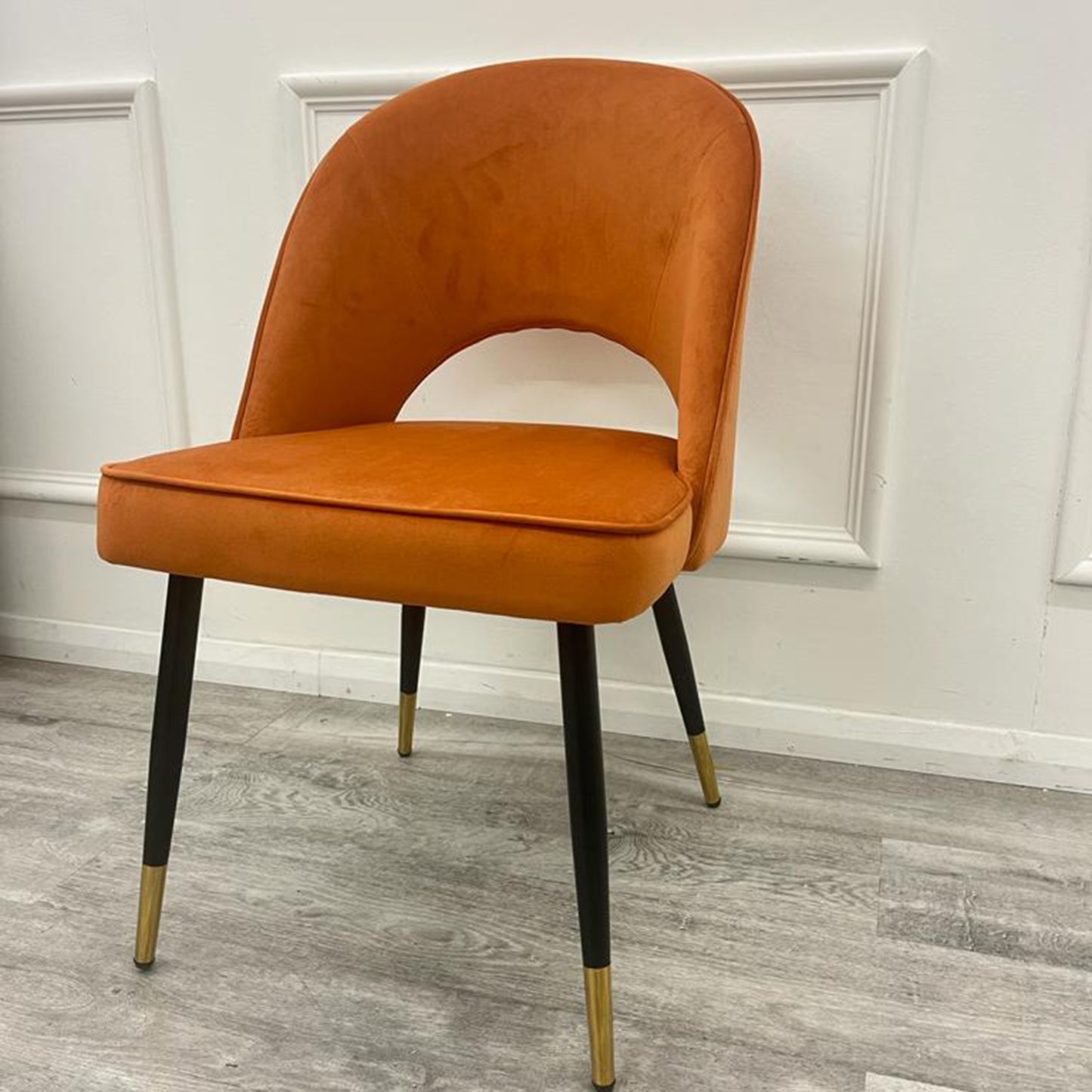 Astra Velvet / Leather Dining Chair | Gold Tipped Black Legs - Beige | Black | Champagne | Rust | Cream