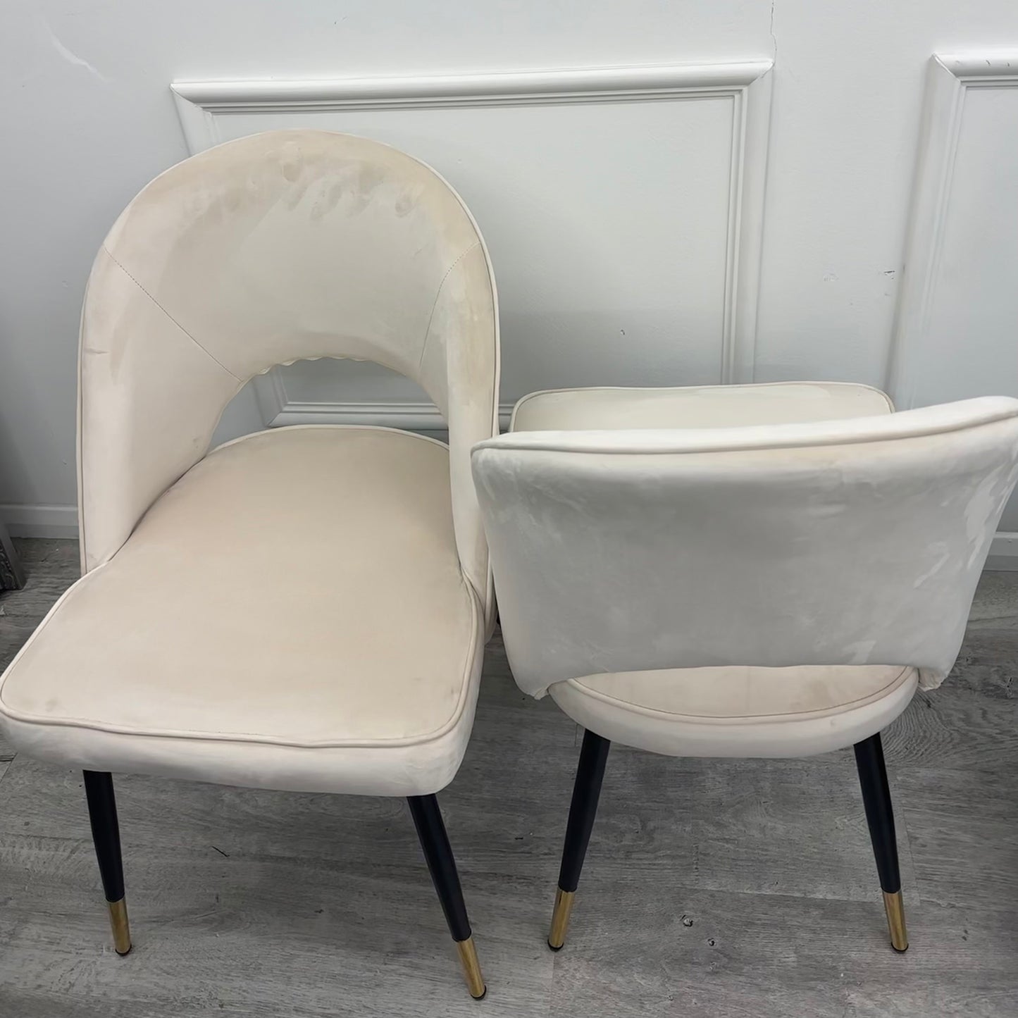 Astra Velvet / Leather Dining Chair | Gold Tipped Black Legs - Beige | Black | Champagne | Rust | Cream
