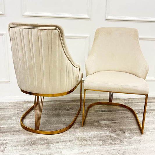 Chelmsford Velvet Dining Chair | Curved Chrome Base - Gold | Silver