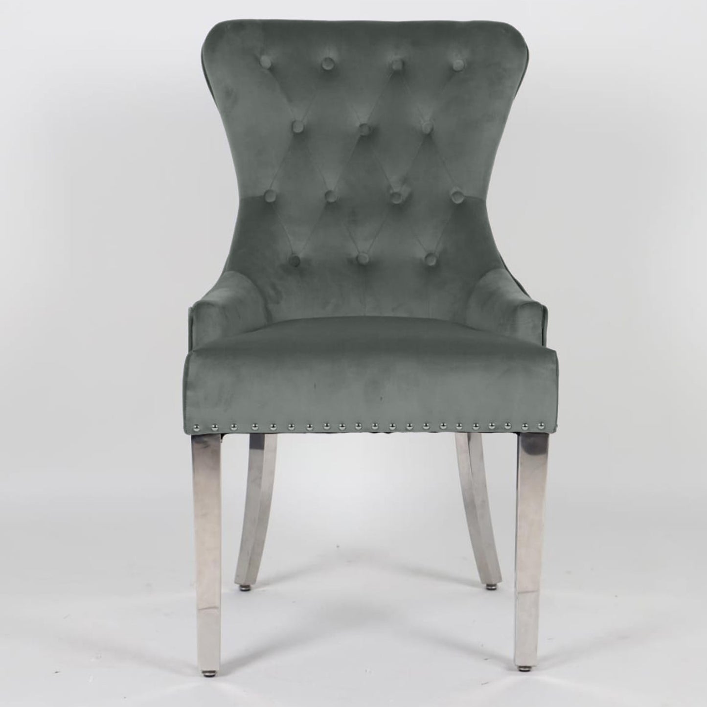 Megan Promo Velvet Dining Chair | Chrome Legs with Plain Back & Ring Knocker - Black | Blue | Dark Grey