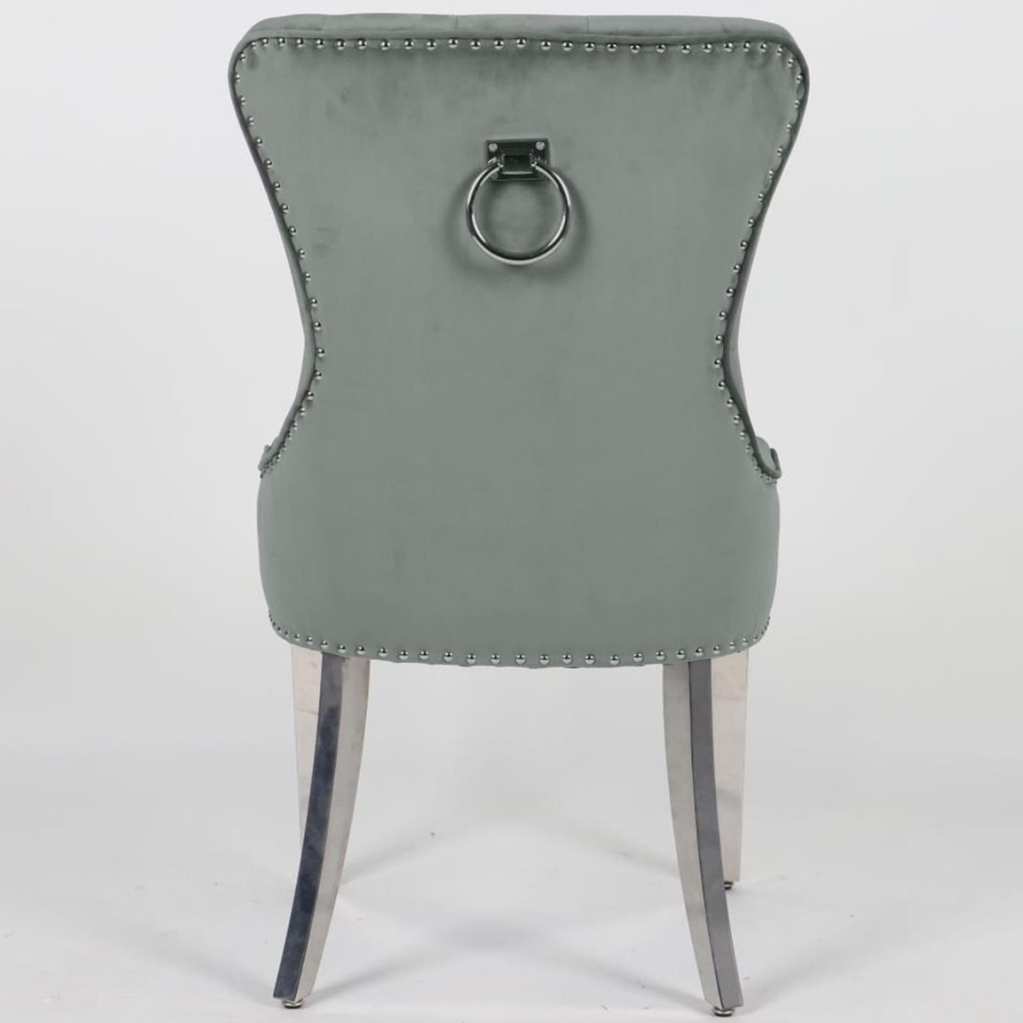 Megan Promo Velvet Dining Chair | Chrome Legs with Plain Back & Ring Knocker - Black | Blue | Dark Grey